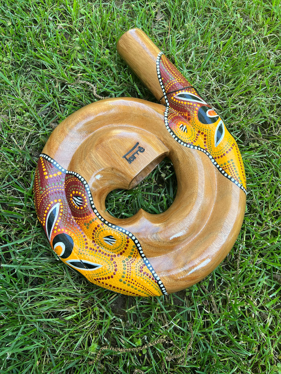 Didgeridoo, Didghorn Mahagony Wood, Spiral, 12" diameter Painted Yello Terre.USA
