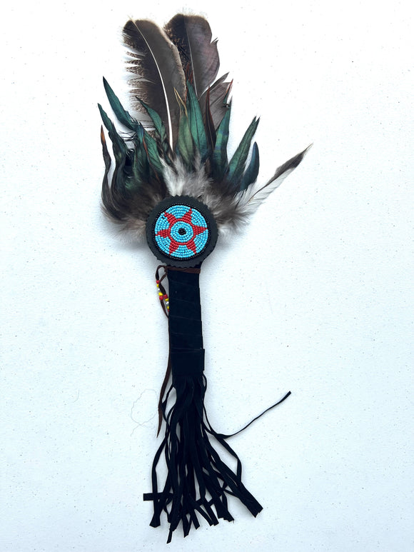 Handmade Native American Feather Fan - Elegant Prayer Accessory in Brown or White