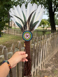 Handmade Native American Feather Fan - Elegant Prayer Accessory in Brown or White