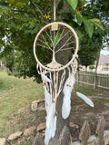 Dream Catcher Tree Suede White – 32" x 10.5" Handmade Bohemian Wall Hanging for Bedroom & Home Decor