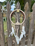Dream Catcher Tree Suede White – 32" x 10.5" Handmade Bohemian Wall Hanging for Bedroom & Home Decor