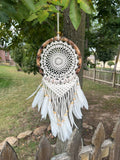 Dream Catcher Rattan Mandala Crochet Net White – 27" x 10"  Handmade Bohemian Wall Hanging for Bedroom & Home Decor