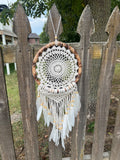 Dream Catcher Rattan Mandala Crochet Net White – 27" x 10"  Handmade Bohemian Wall Hanging for Bedroom & Home Decor