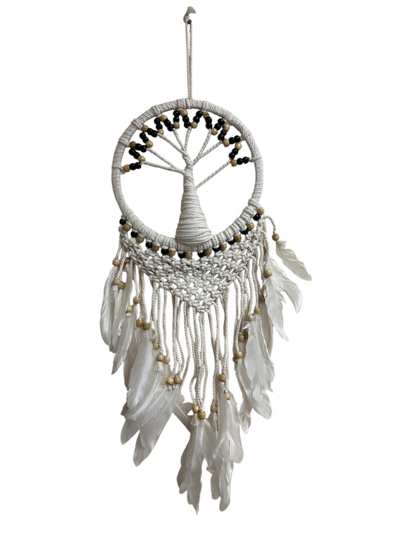 Dream Catcher Rattan Tree of Life White – 9 Inch Handmade Bohemian Wall Hanging for Bedroom & Home Decor