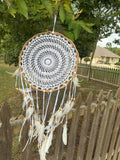 Dream Catcher Rattan Crochet White – Large 40" x 18"  Handmade Bohemian Wall Hanging for Bedroom & Home Decor