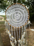 Dream Catcher Rattan Crochet White – Large 40" x 18"  Handmade Bohemian Wall Hanging for Bedroom & Home Decor