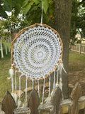 Dream Catcher Rattan Crochet White – Large 40" x 18"  Handmade Bohemian Wall Hanging for Bedroom & Home Decor