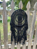 Intricate Black Dream Catcher Mandala Crochet: Large 38" x 12.5" Artistry