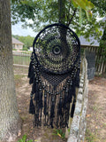 Intricate Black Dream Catcher Mandala Crochet: Large 38" x 12.5" Artistry