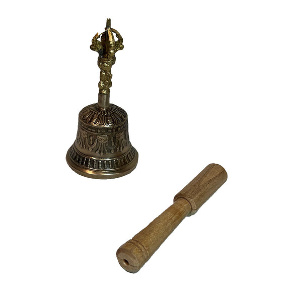 Tibetan Bell Handmade in Indian Tibetan Bell made of brass Useful for yoga prayer meditation singing and spiritual mantra rituals Tibetan Buddhist Meditation Bell Set(5.5 inch)